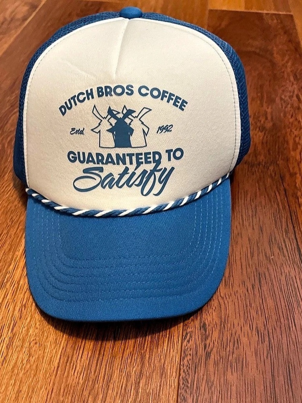 Dutch Bros Coffee Guaranteed to Satisfy Trucker Hat Blue & White